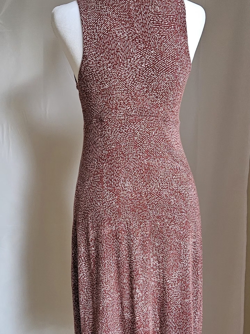 ATHLETA XS Maroon White Dash Print Modal Blend Sleeveless Shift Dress Soft Stre - Picture 7 of 12